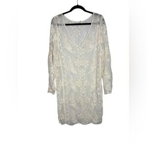 Boutique Sister Moses Embroidered Sheer Beachy Coverup Ivory/Cream Color